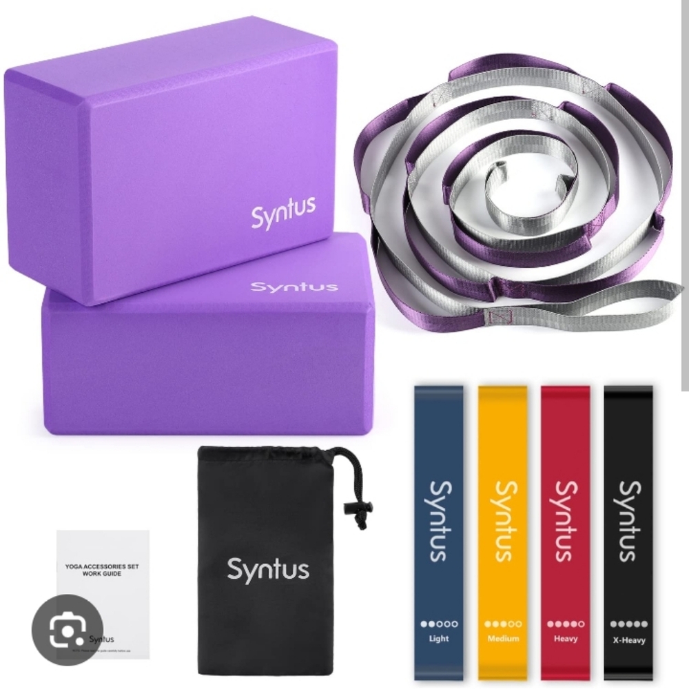 9-in-1 Yoga Set,Strap with‎ Loops, 2 Non-Slip Yoga Blocks,4 Bands, Book Purple